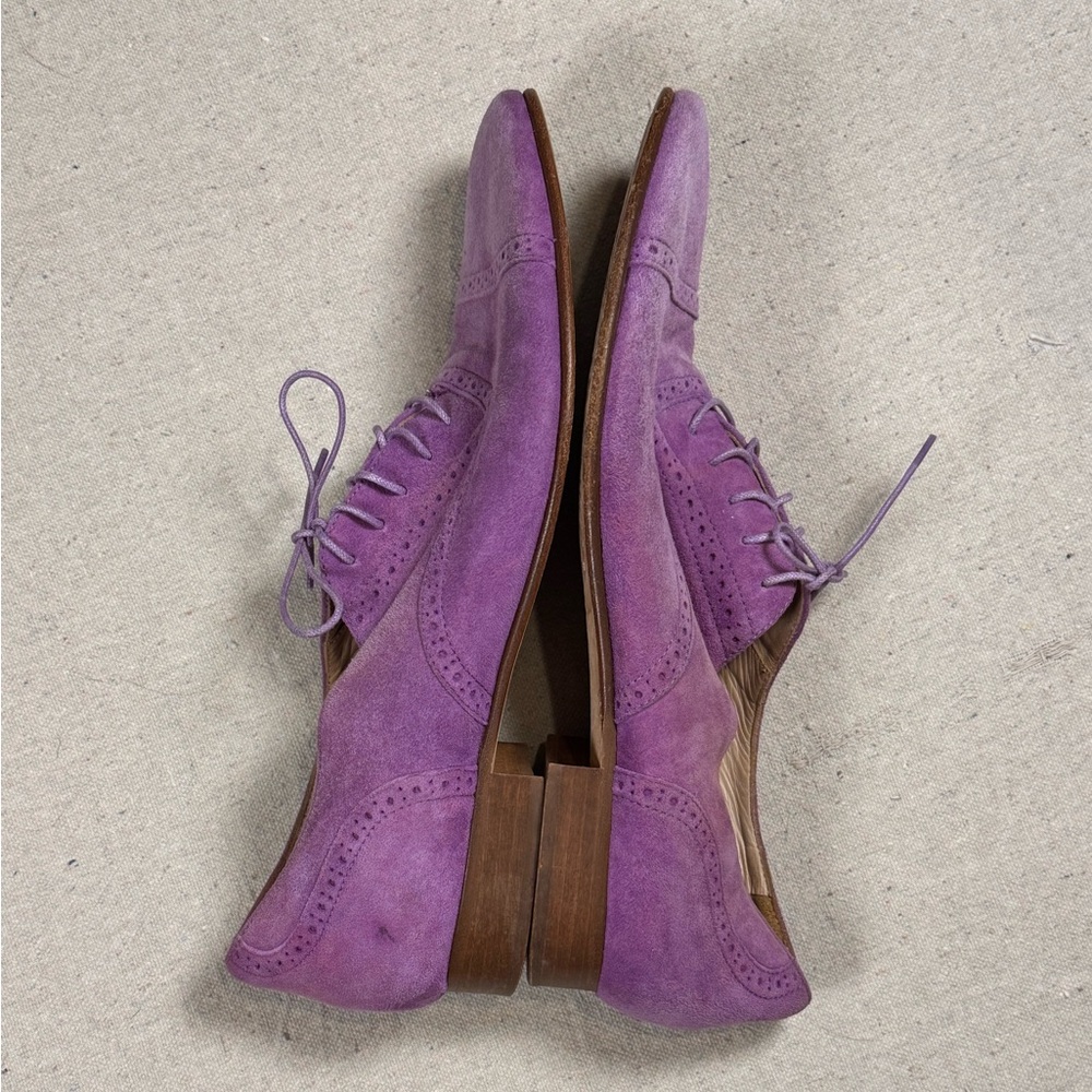 JCREW Lavender Suede Oxford Shoes - Stylish Lace-Up Flats Size 9 - Picture 5 of 7